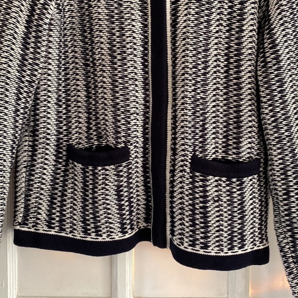 PURE COLLECTION Navy and White Cotton Nautical Snap Front Cardigan with Pockets - Picture 5 of 8